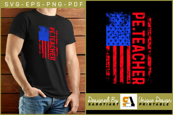 American Flag with PE Teacher Design SVG for Crafts and Graphics