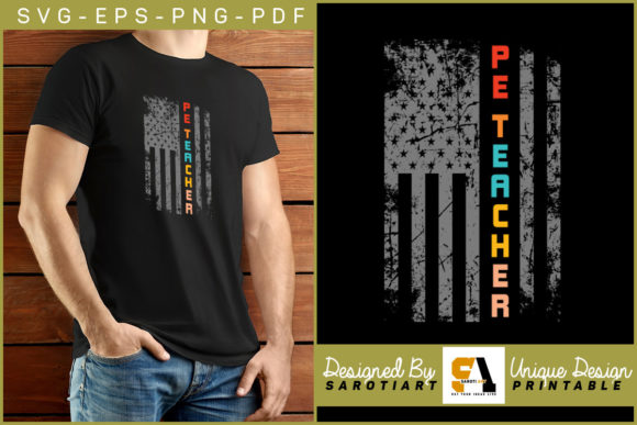 American Grunge Flag with PE Teacher SVG for Graphics and Crafts