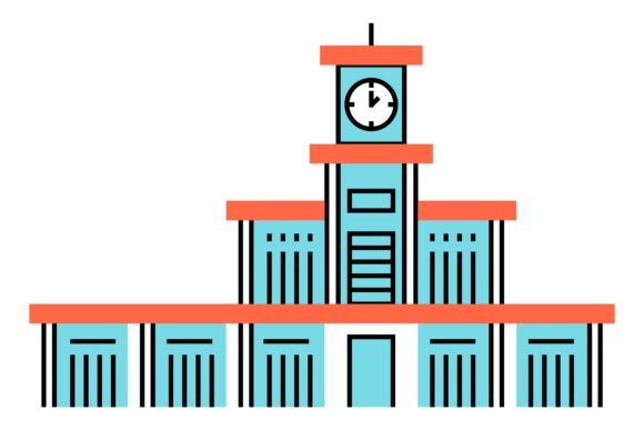 Building with Clock Tower School Icon: A Versatile Graphic Asset for Branding