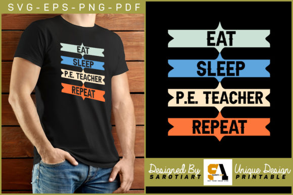 Eat Sleep P.E. Teacher Repeat Retro SVG for Crafts and Graphics