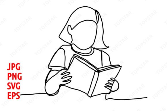 Girl Reading Book One Line Drawing Art for Blogs and Websites