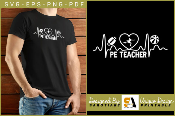 P.E Teacher with Heartbeat Vector Shirt - Graphics for Crafts