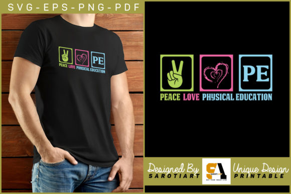 Peace Love Physical Education Design PNG for Crafts and Graphics