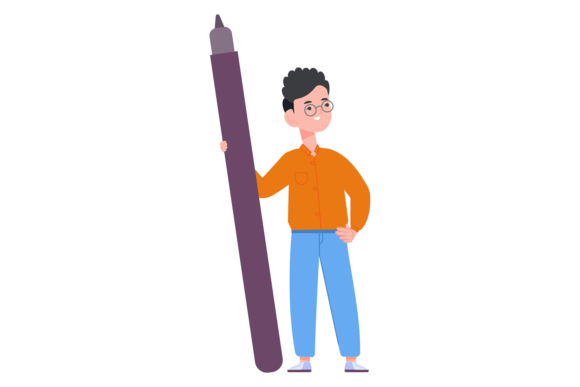 Young Boy with Pen Illustration for Branding and Packaging